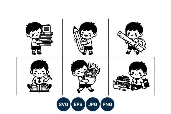 Boy Holding Books Pencil Ruler Graphics