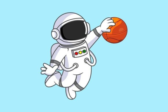 Cute Astronaut Dunking Basketball Graphics & Illustrations