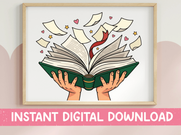 Open Book Hands Flying Pages Art for Graphics & T-Shirt Designs