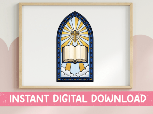 Stained Glass Bible Cross Window Graphics for T-Shirt Designs
