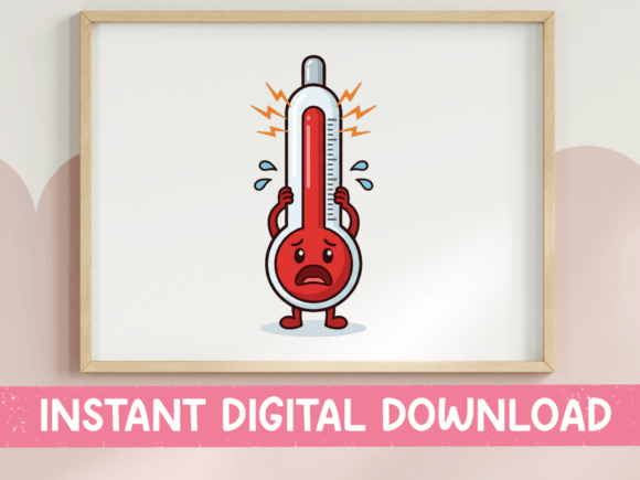 Stressed Thermometer Kawaii Character Graphics & T-Shirt Designs