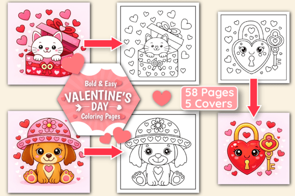 Valentine’s Day Bold Easy Color Pages Graphics